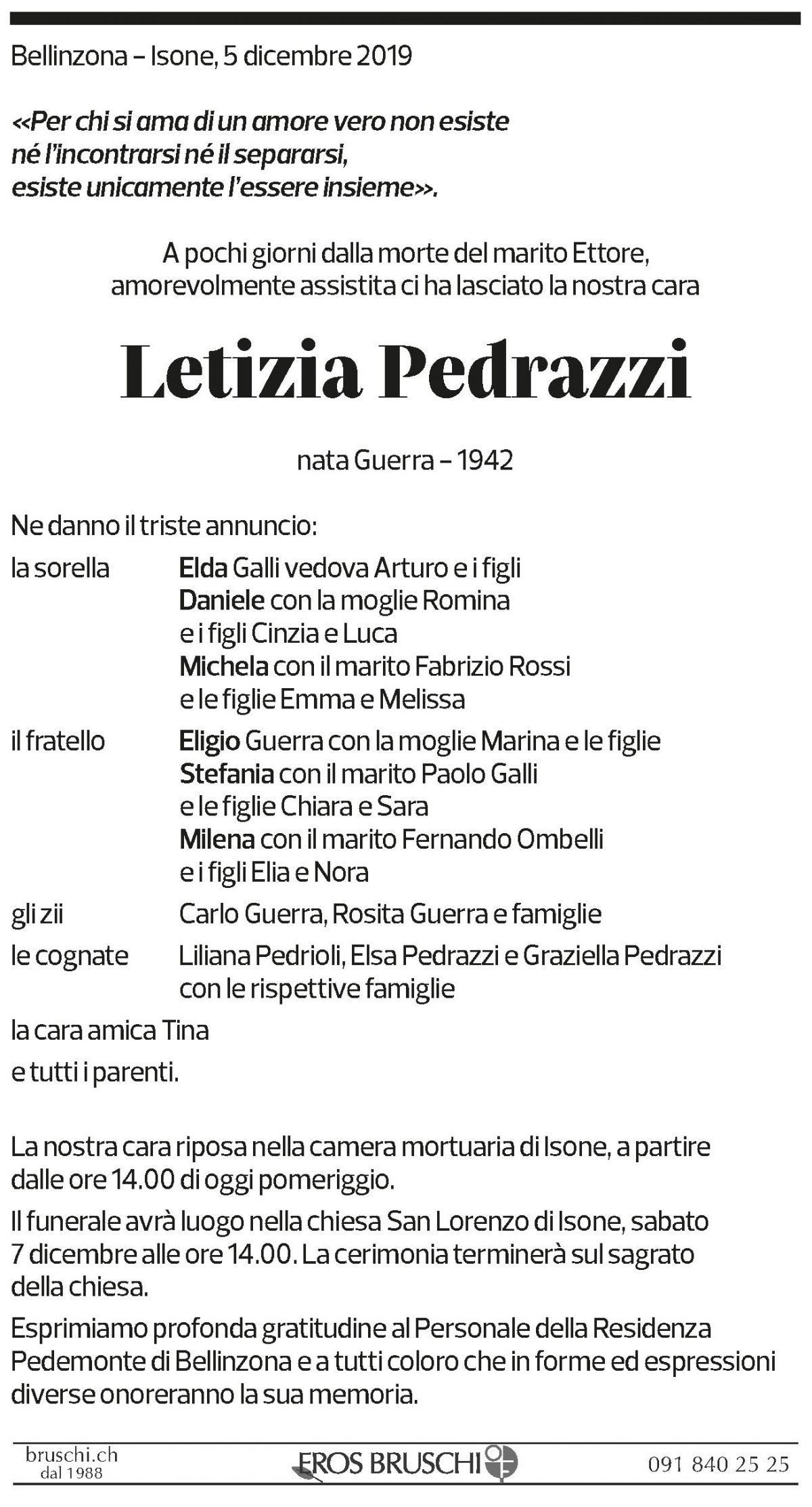 Annuncio funebre Letizia Pedrazzi