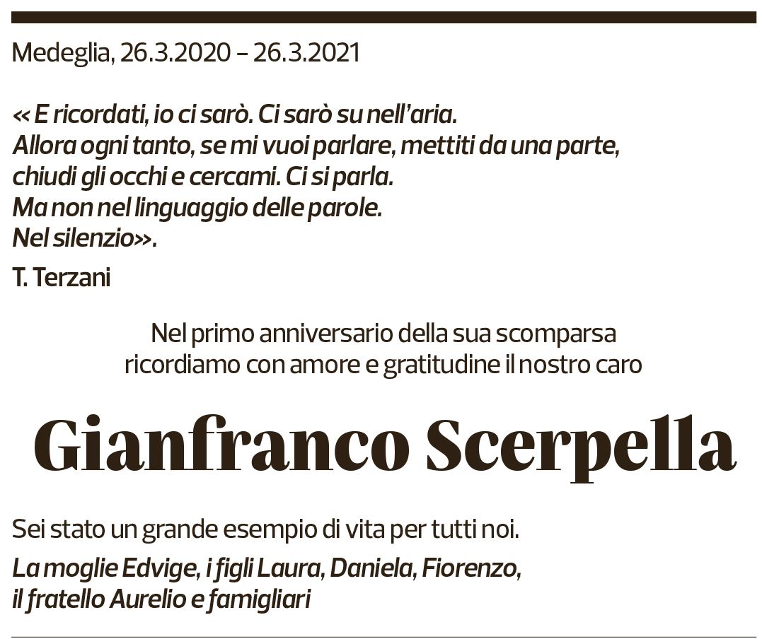 Annuncio funebre Gianfranco Scerpella