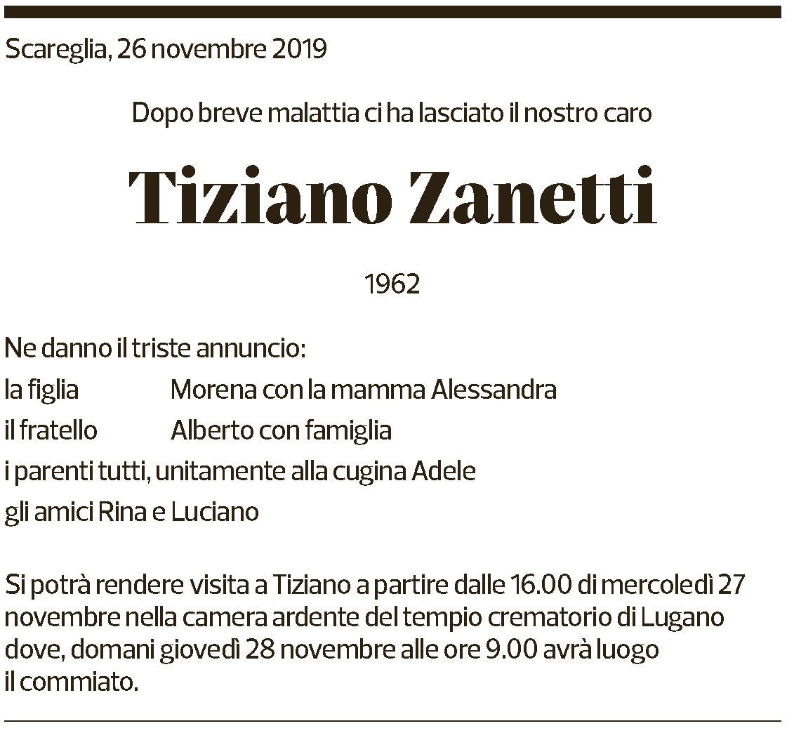 Annuncio funebre Tiziano Zanetti