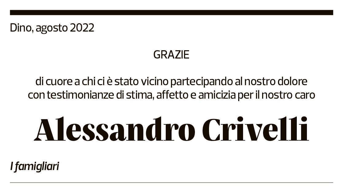 Annuncio funebre Alessandro Crivelli