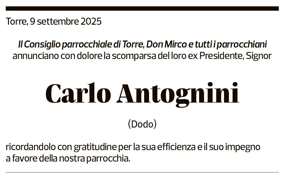 Annuncio funebre Carlo Antognini
