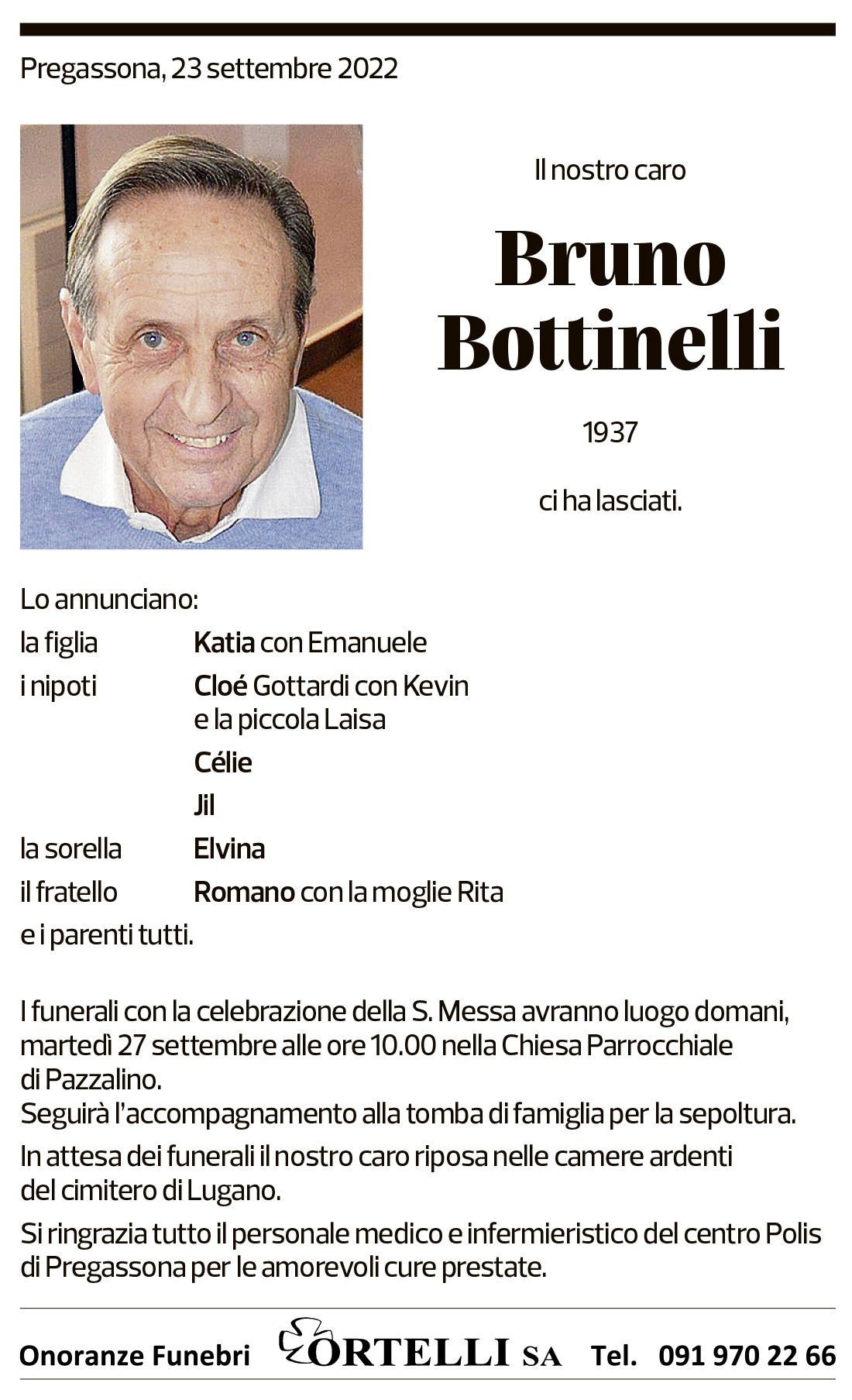 Annuncio funebre Bruno Bottinelli