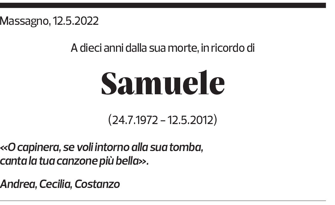 Annuncio funebre Samuele 