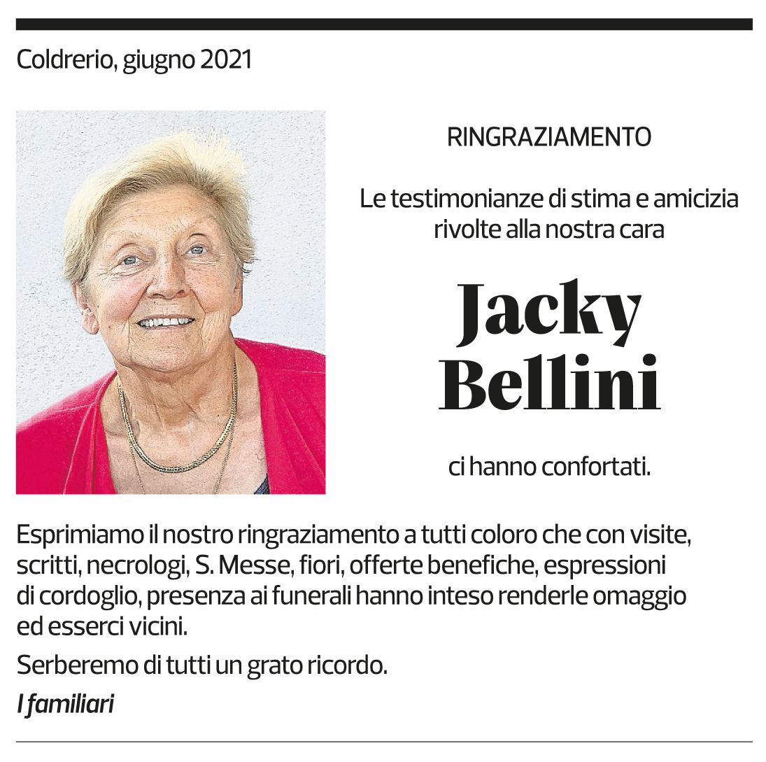 Annuncio funebre Jacky Bellini