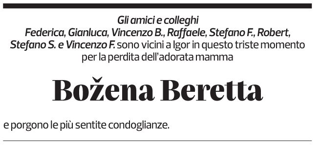 Annuncio funebre Bozena Beretta