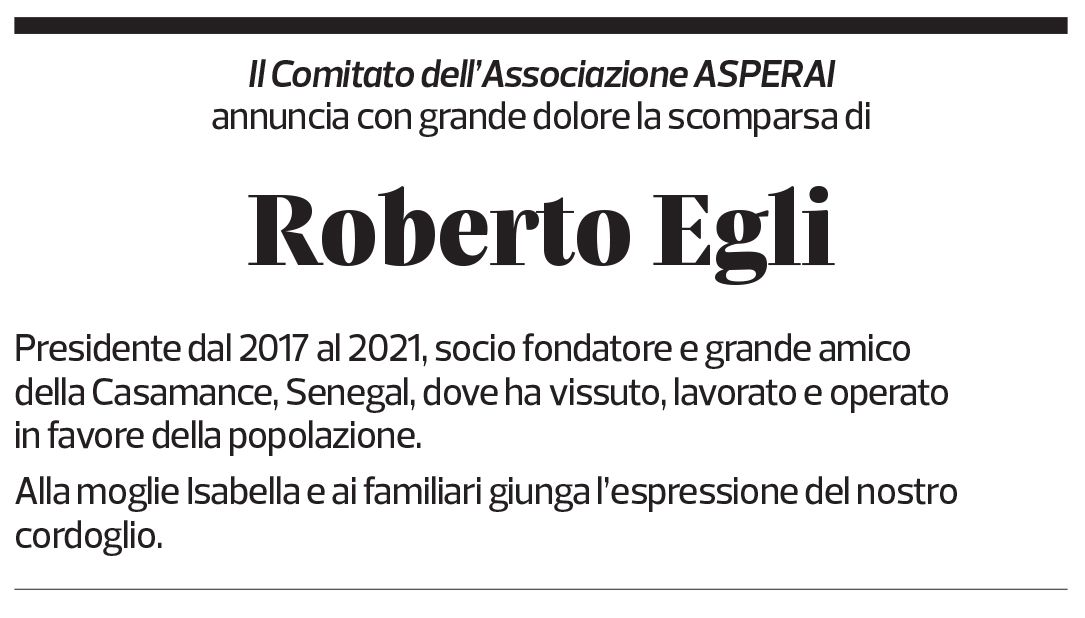 Annuncio funebre Roberto Egli