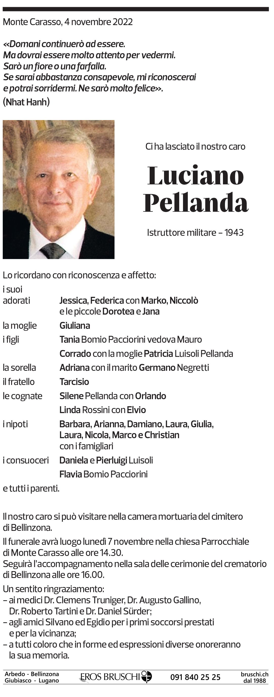 Annuncio funebre Luciano Pellanda