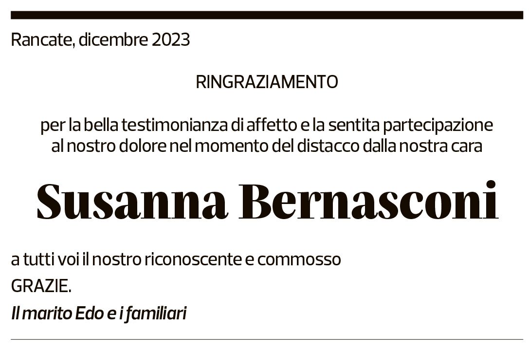 Annuncio funebre Susanna Bernasconi