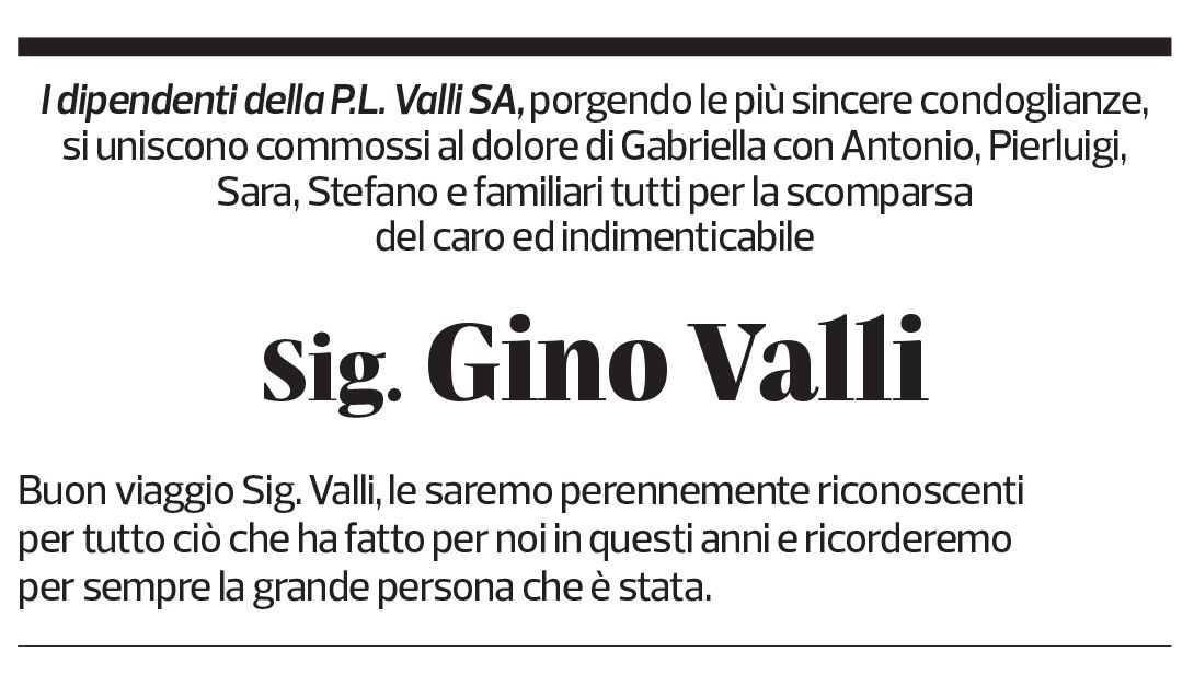 Annuncio funebre Gino Valli