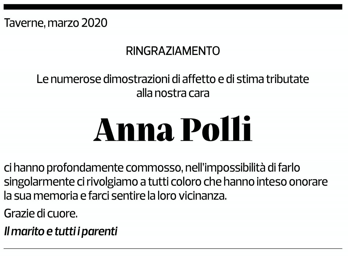 Annuncio funebre Anna Polli