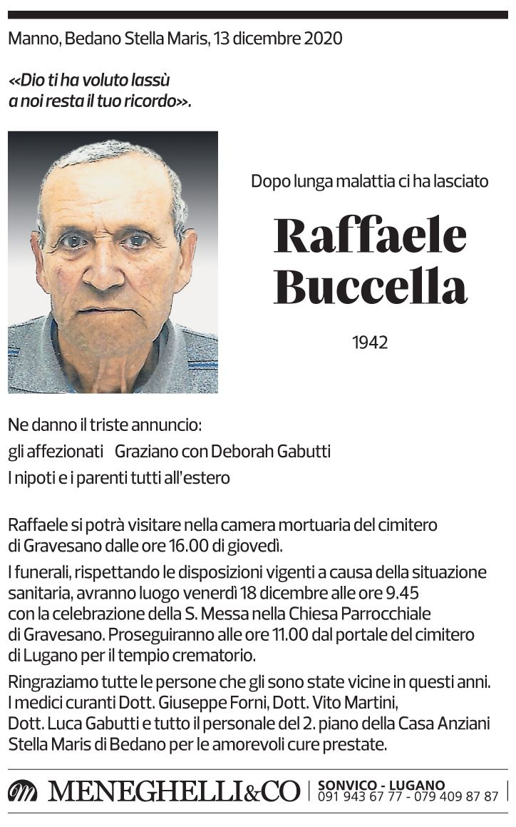 Annuncio funebre Raffaele Buccella
