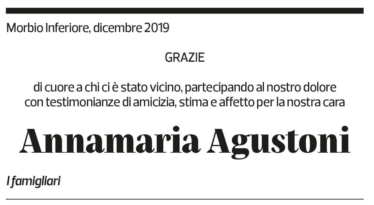 Annuncio funebre Annamaria Agustoni