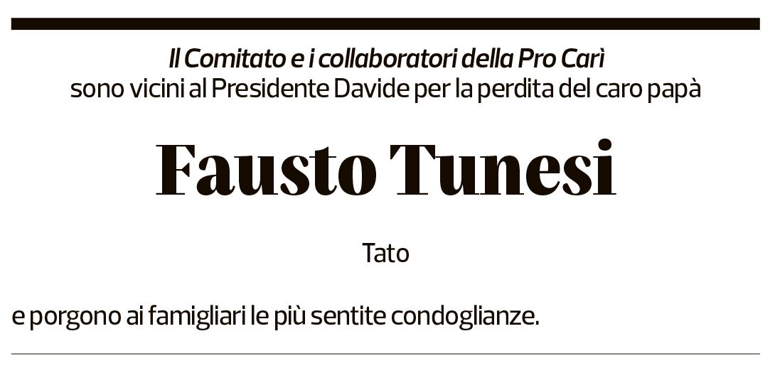 Annuncio funebre Fausto Tunesi
