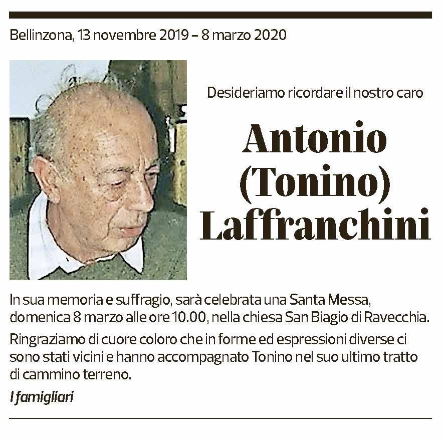 Annuncio funebre Antonio (tonino) Laffranchini