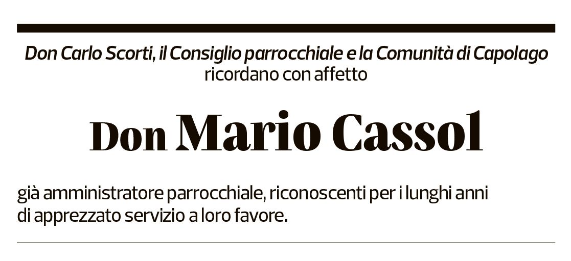 Annuncio funebre Mario Cassol