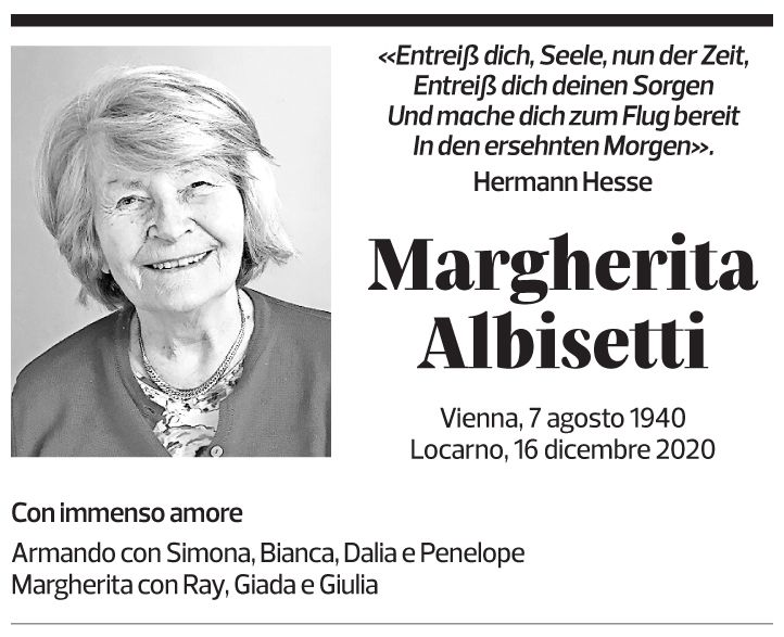 Annuncio funebre Margherita Albisetti