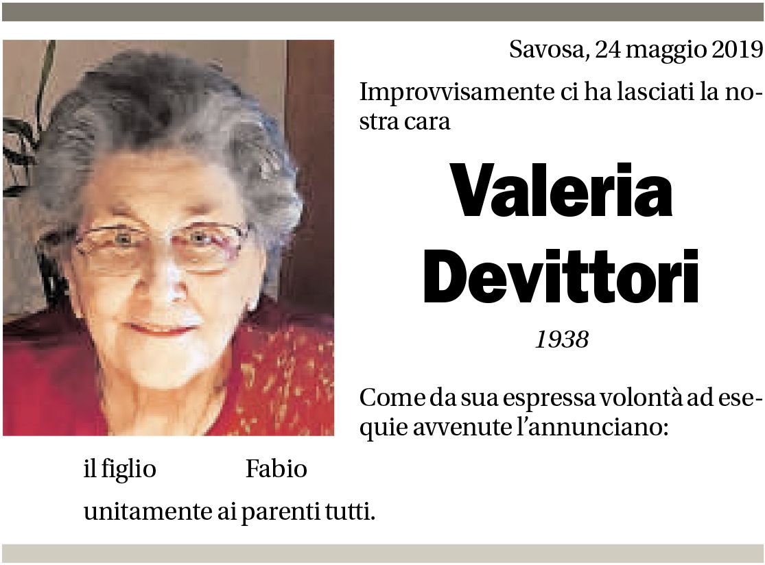 Annuncio funebre Valeria Devittori
