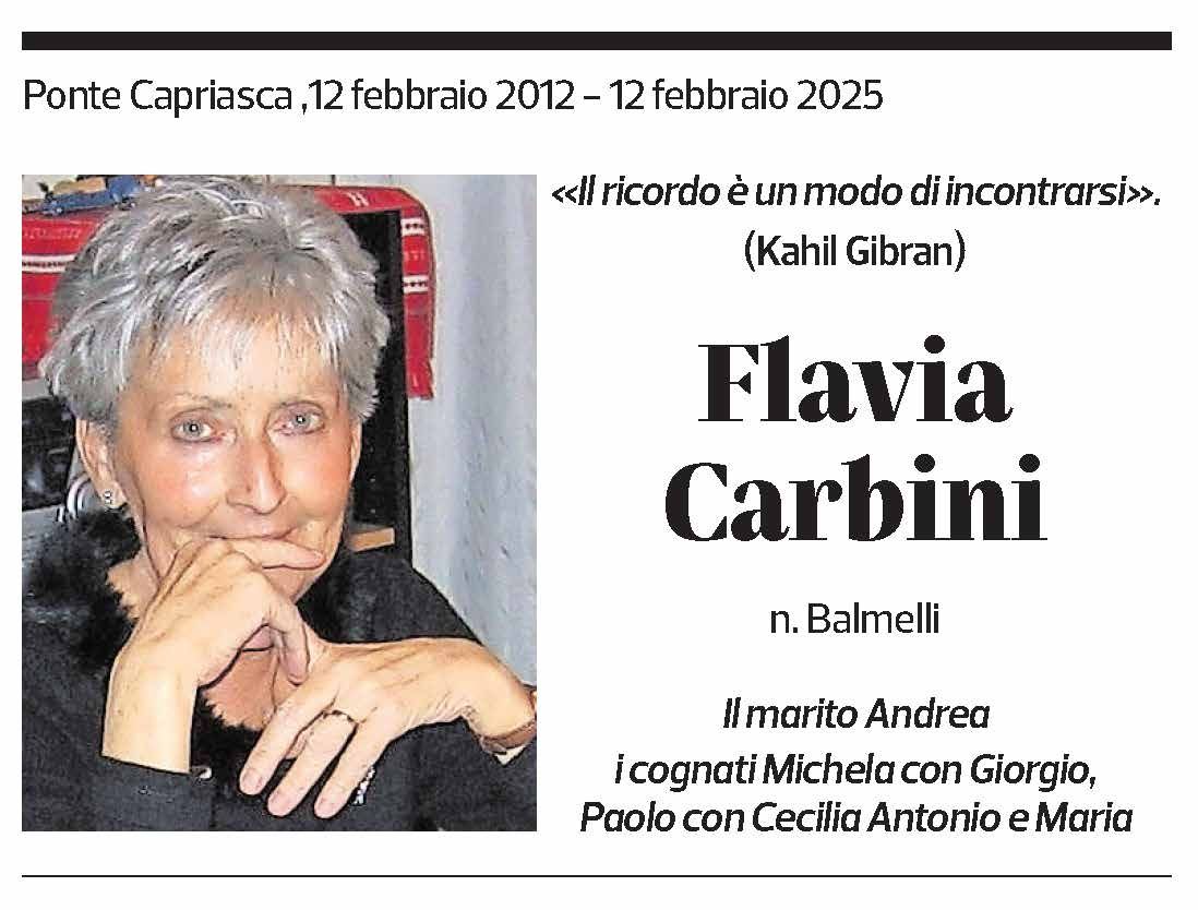 Annuncio funebre Flavia Carbini
