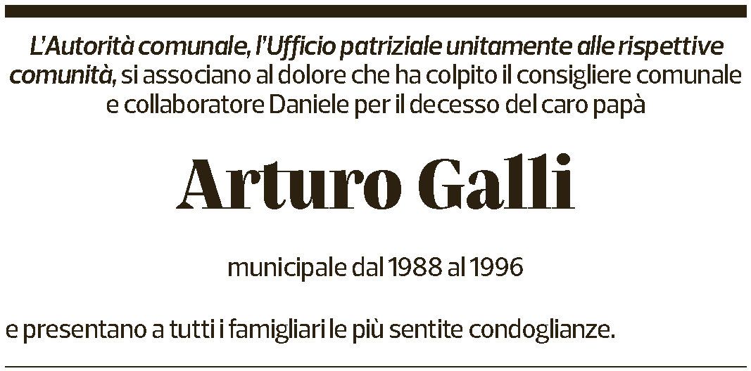 Annuncio funebre Arturo Galli