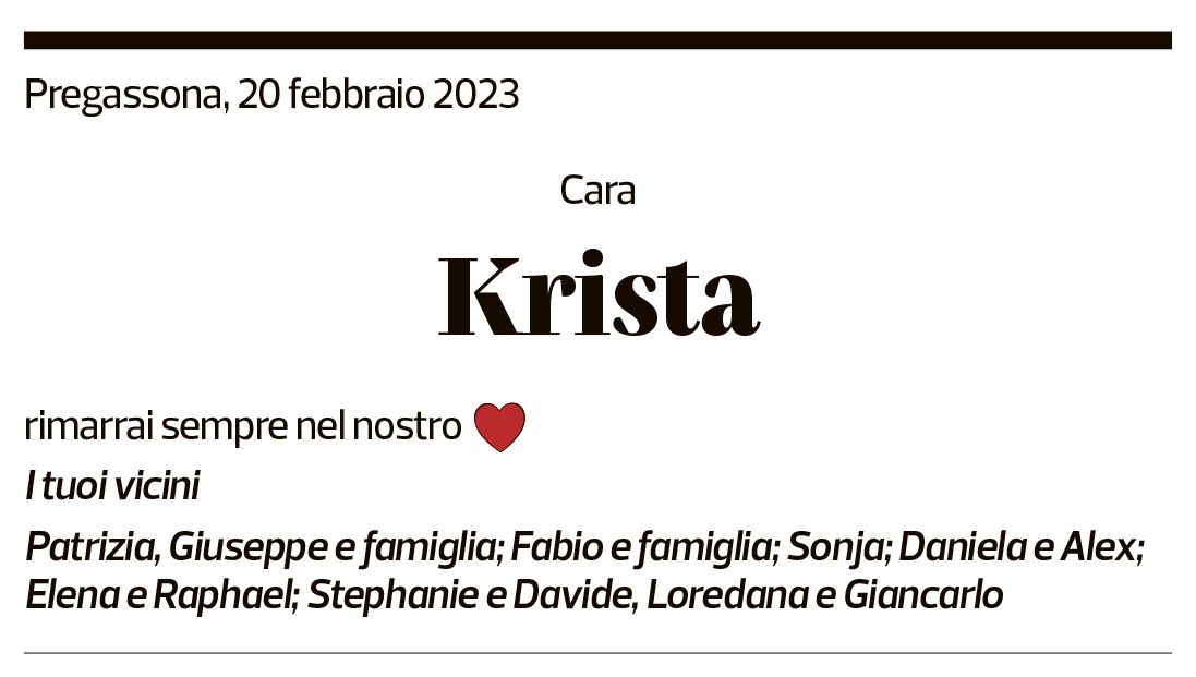 Annuncio funebre Krista Joy Riva