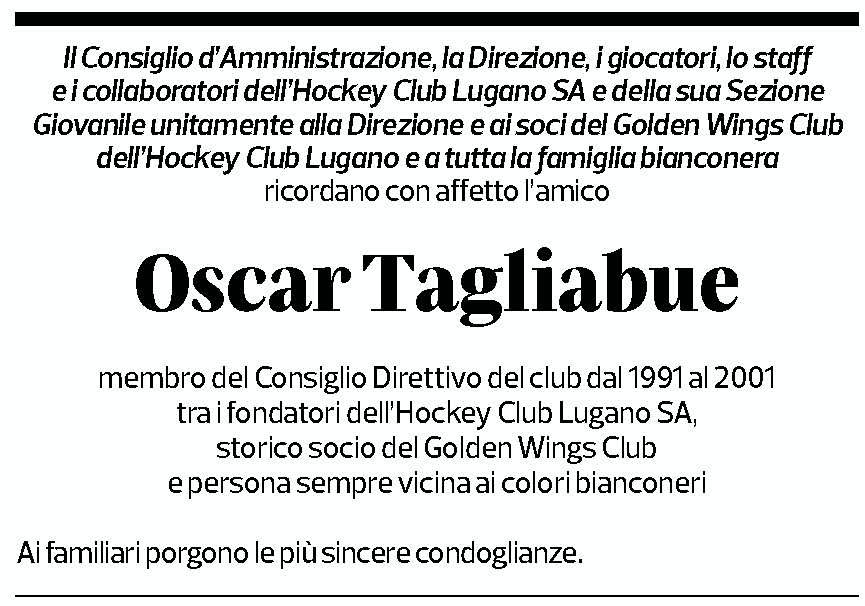 Annuncio funebre Oscar Tagliabue