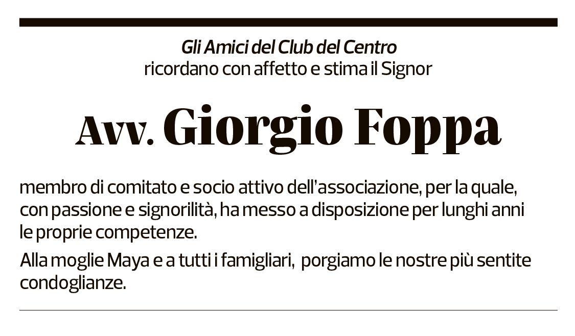 Annuncio funebre Giorgio Foppa