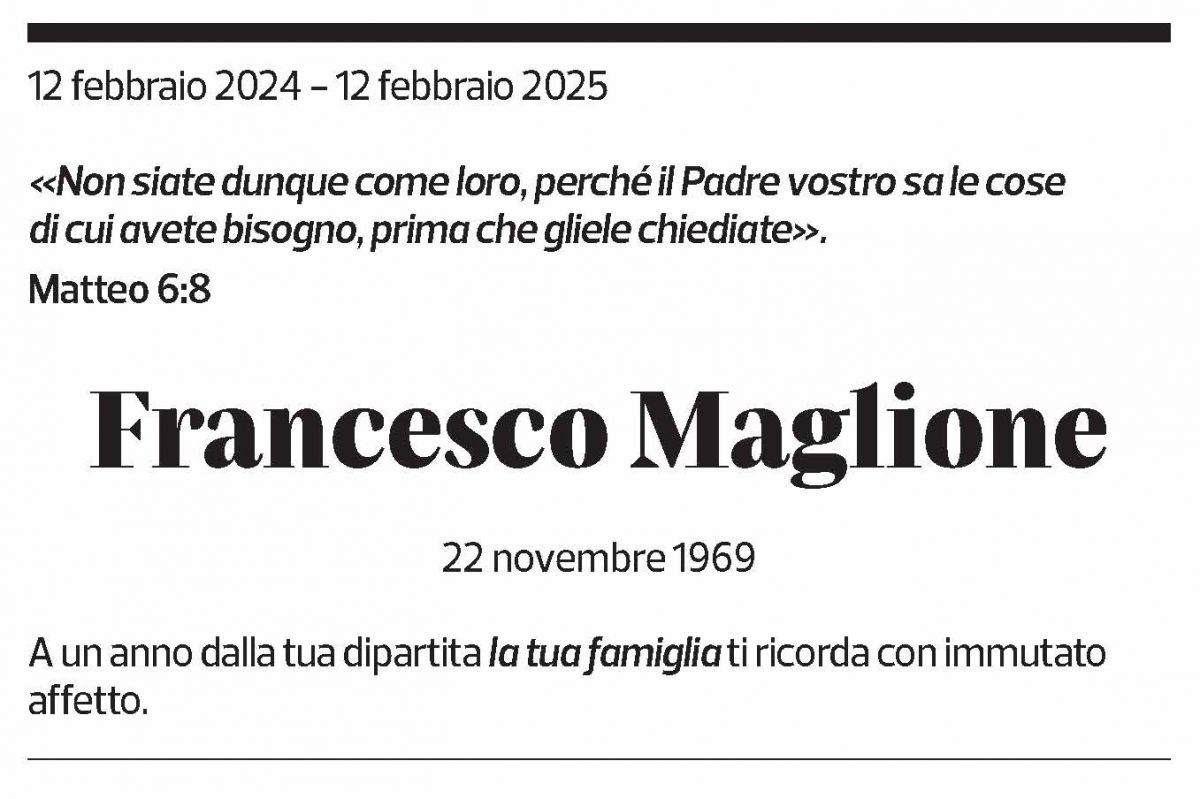 Annuncio funebre Francesco Maglione