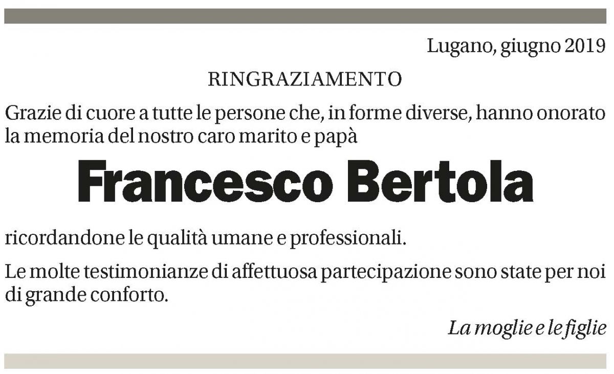 Annuncio funebre Francesco Bertola