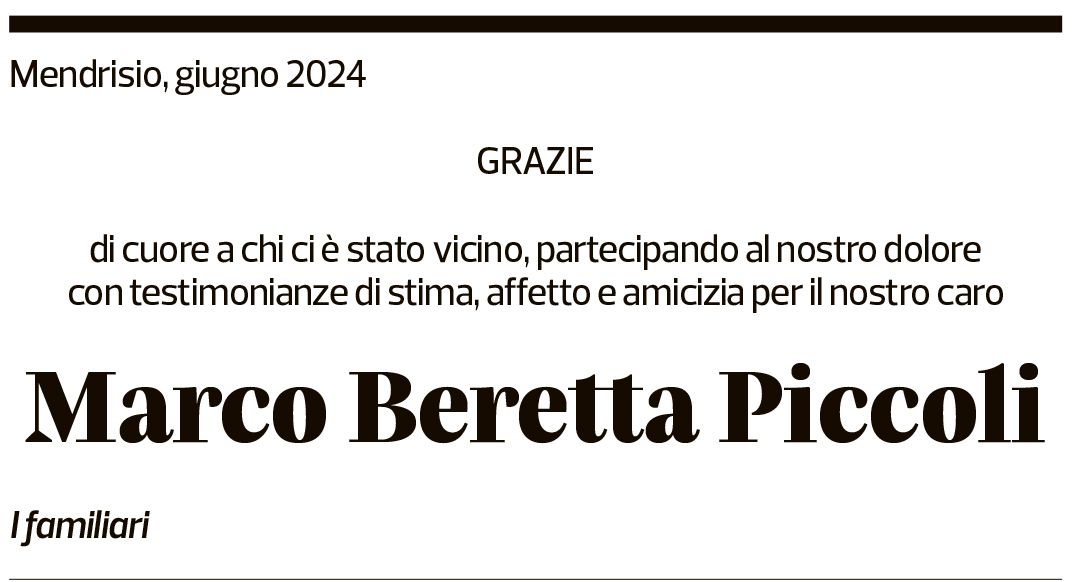 Annuncio funebre Marco Beretta Piccoli