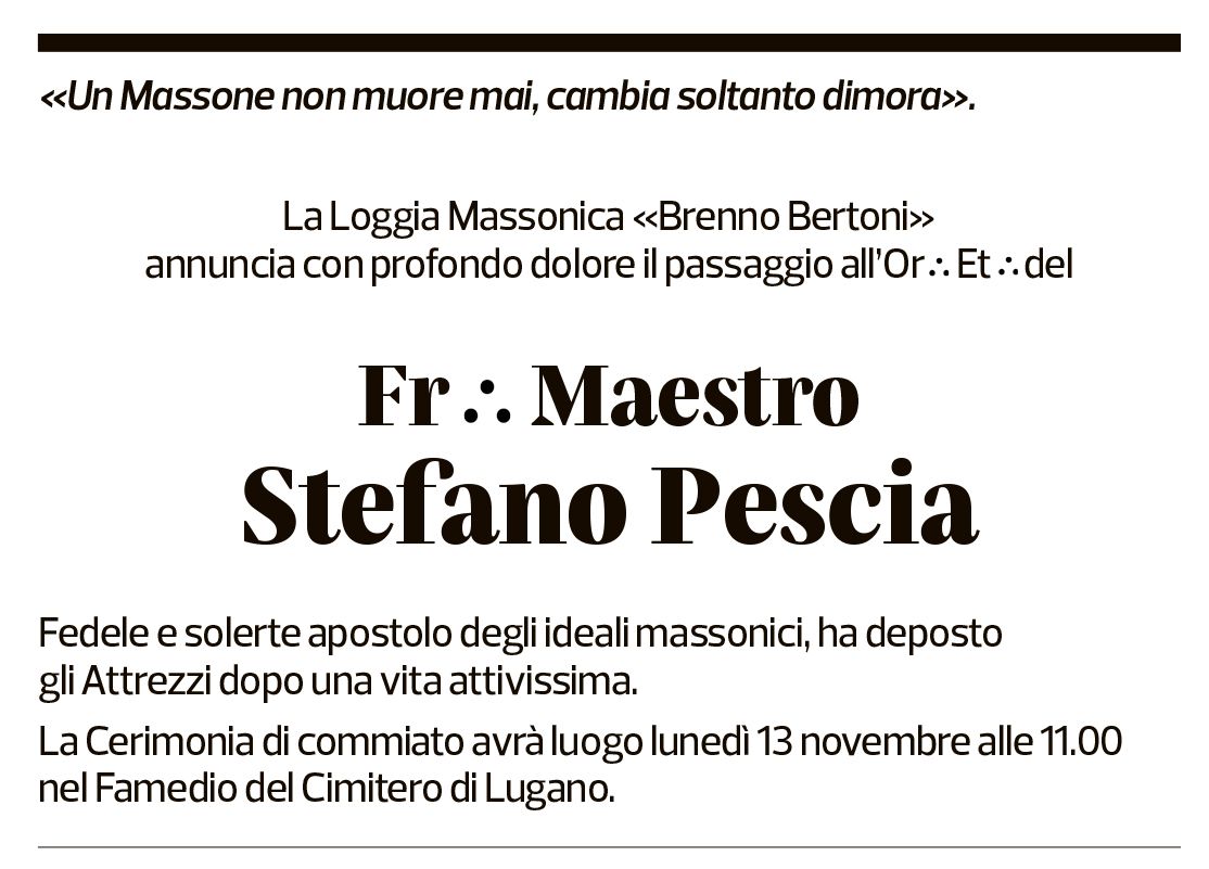 Annuncio funebre Stefano Pescia