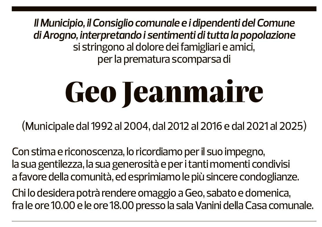 Annuncio funebre Geo Jeanmaire