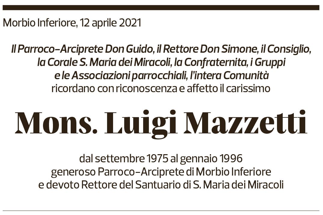 Annuncio funebre Luigi Mazzetti