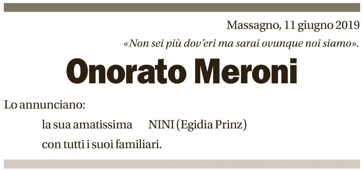 Annuncio funebre Onorato Meroni