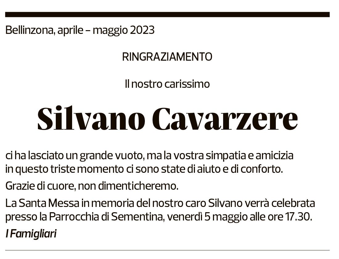 Annuncio funebre Silvano Cavarzere