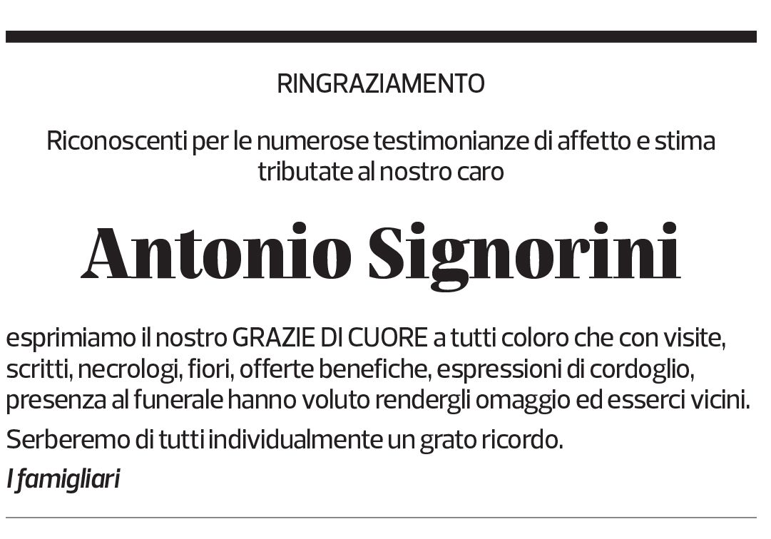 Annuncio funebre Antonio Signorini