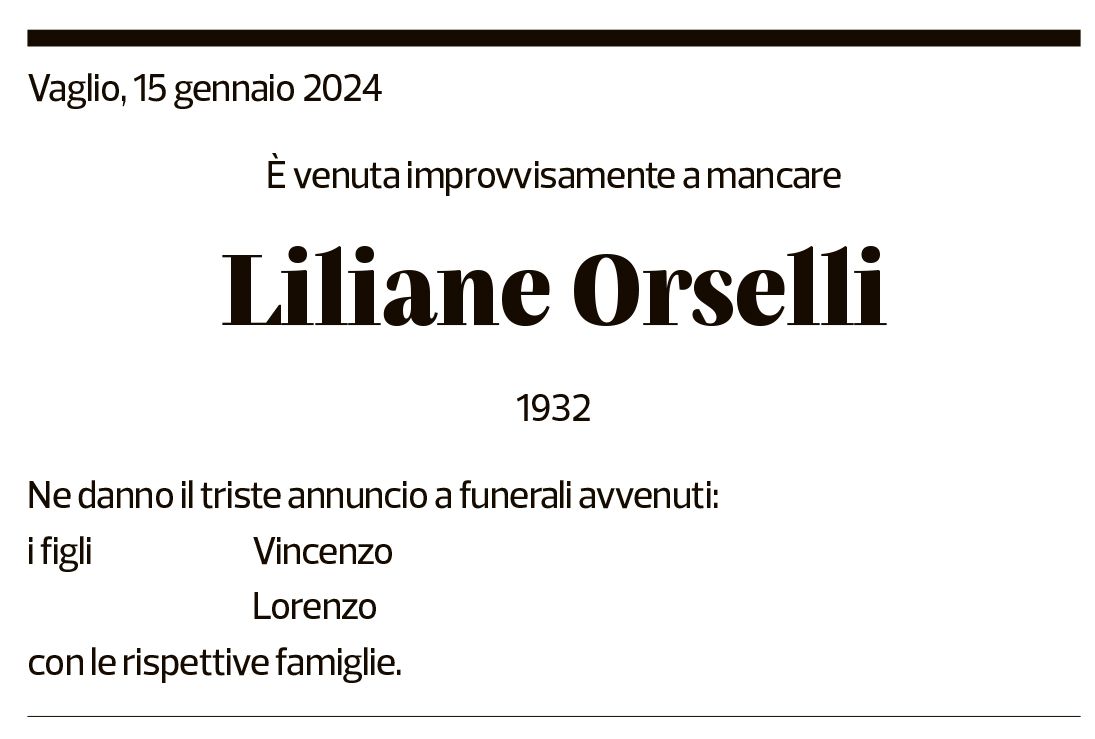 Annuncio funebre Liliane Orselli