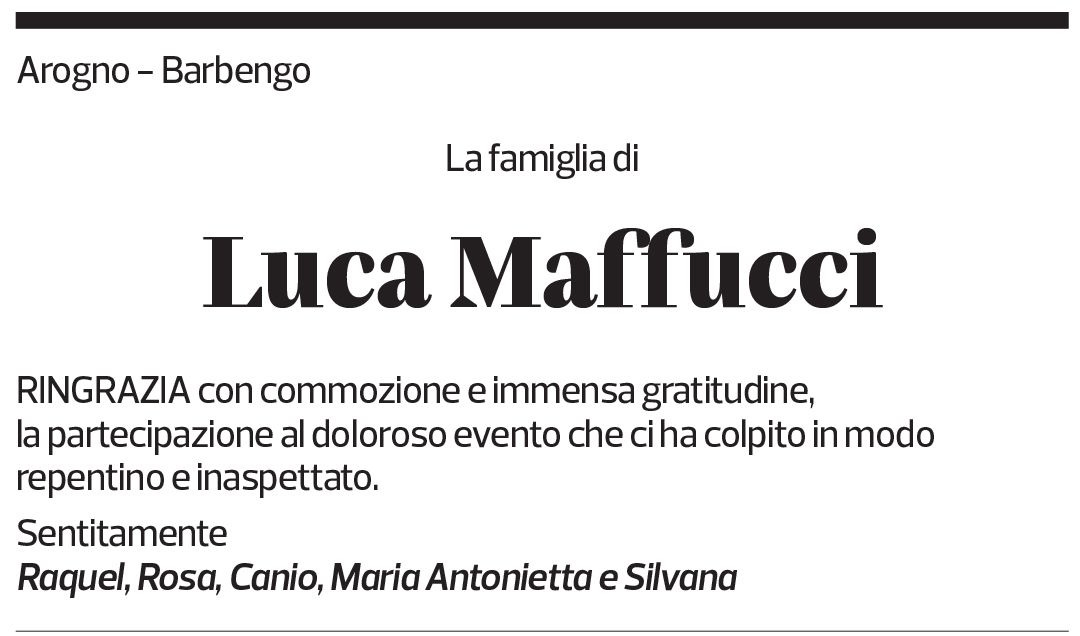 Annuncio funebre Luca Maffucci