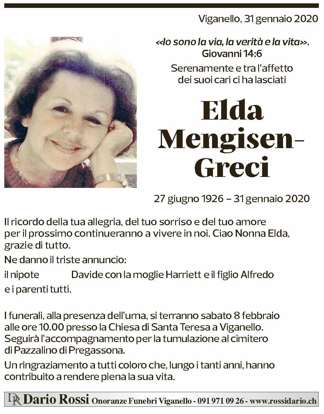 Annuncio funebre Elda Mengisen-greci