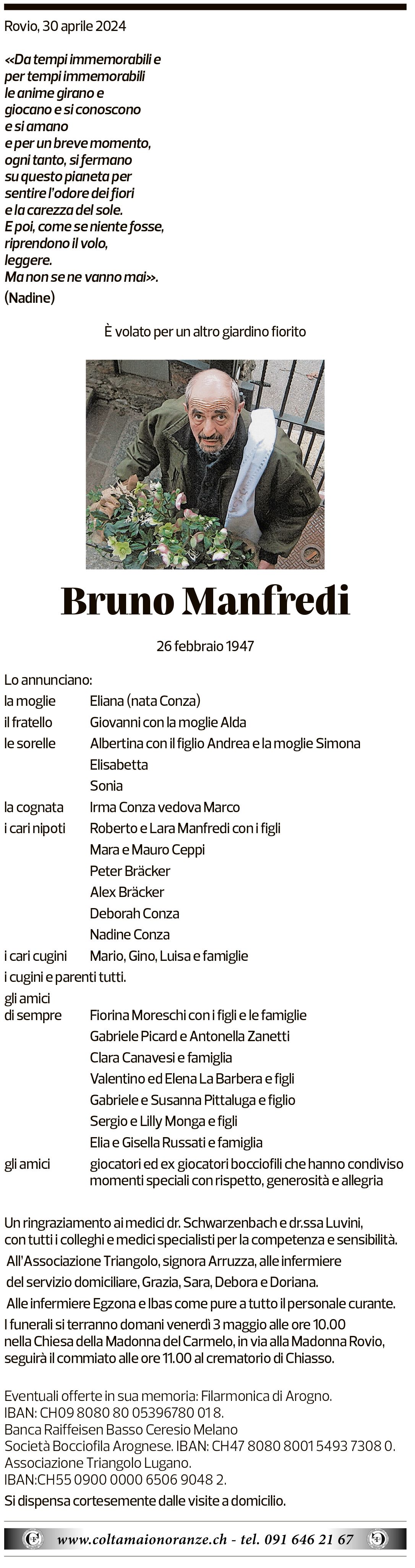 Annuncio funebre Bruno Manfredi