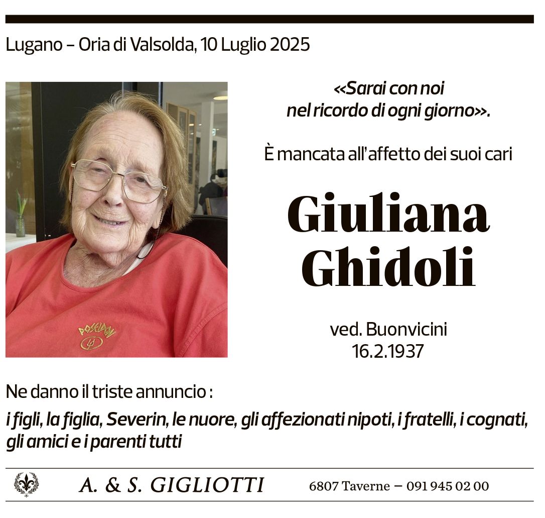 Annuncio funebre Giuliana Ghidoli