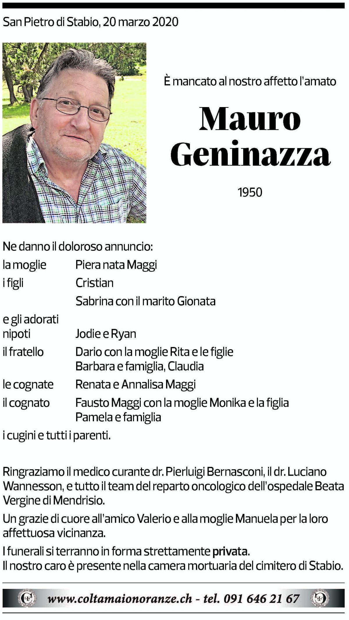 Annuncio funebre Mauro Geninazza