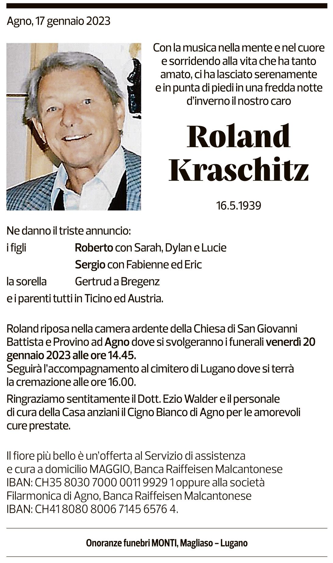 Annuncio funebre Roland Kraschitz