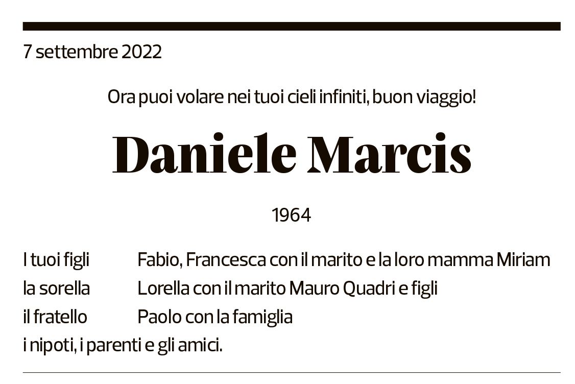 Annuncio funebre Daniele Marcis