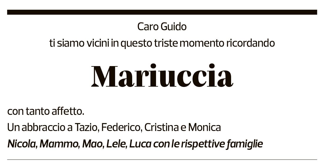 Annuncio funebre Mariuccia Marcionetti