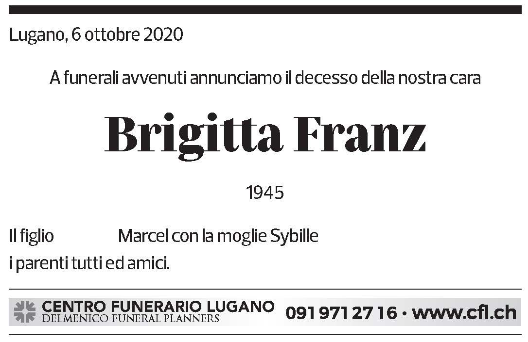 Annuncio funebre Brigitta Franz