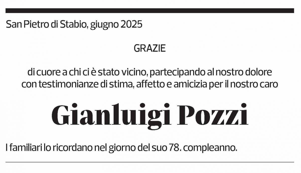 Annuncio funebre Gianluigi Pozzi