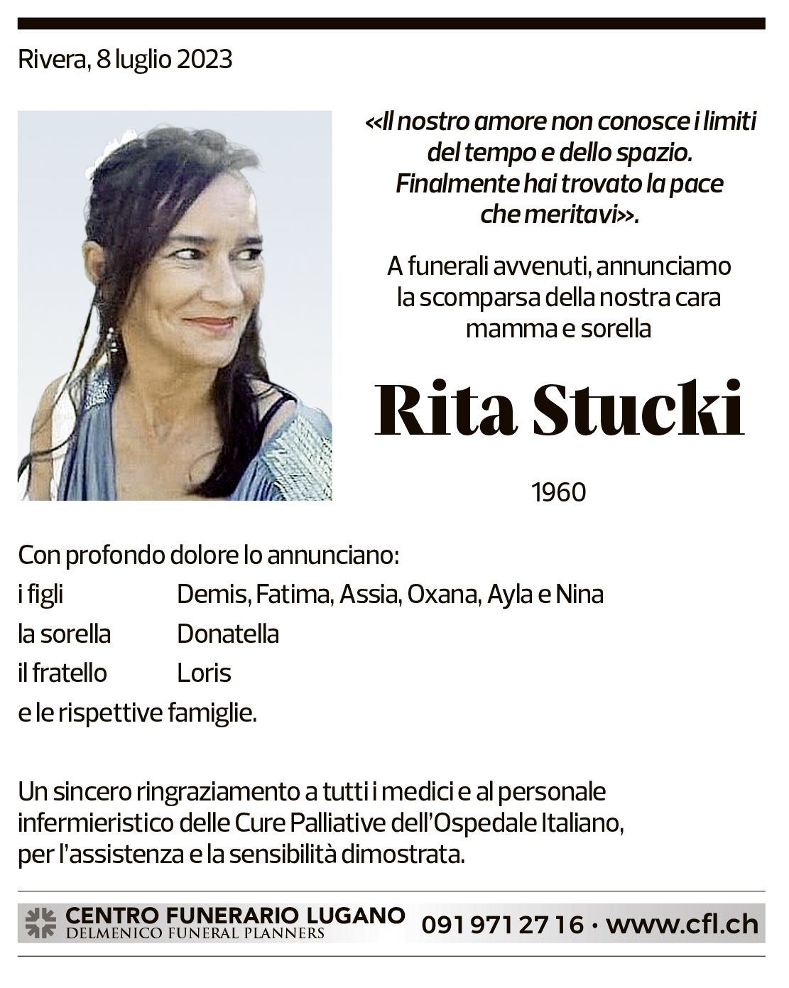 Annuncio funebre Rita Stucki