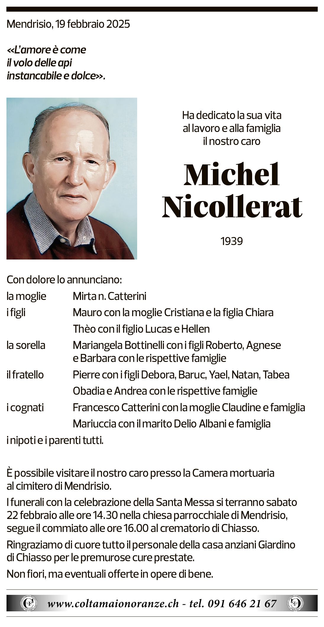 Annuncio funebre Michel Nicollerat