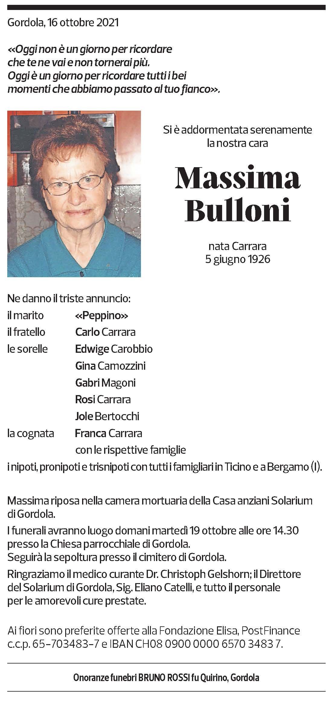 Annuncio funebre Massima Bulloni