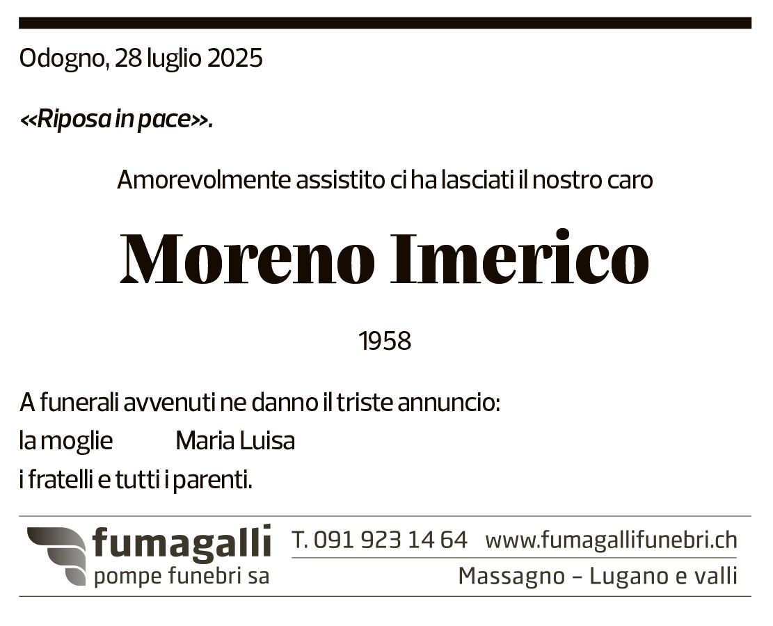 Annuncio funebre Moreno Imerico